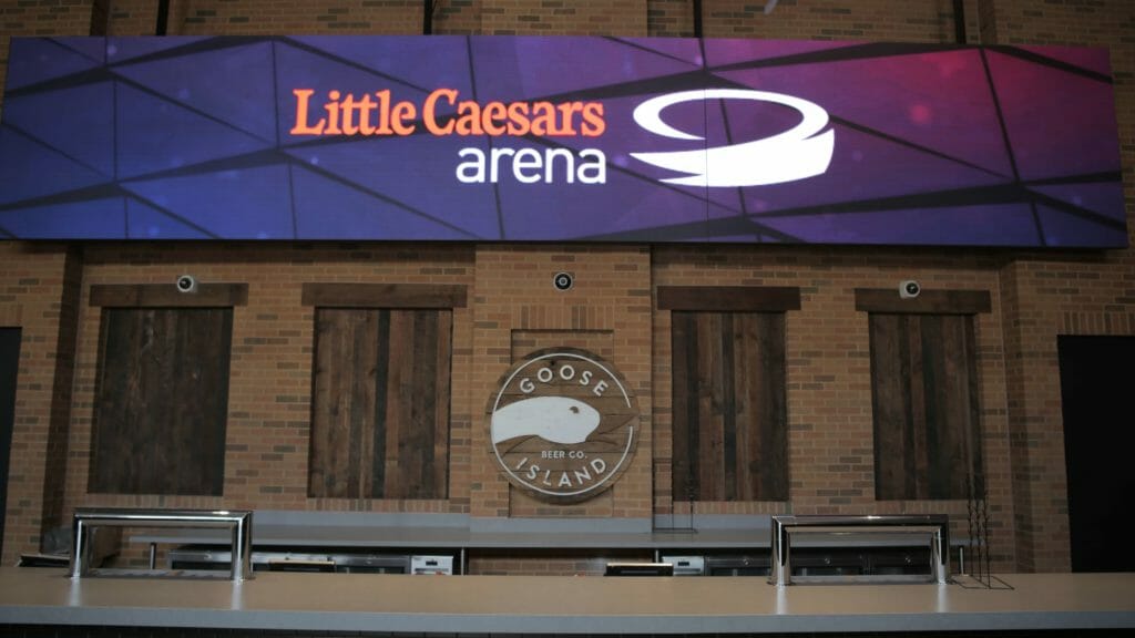 Exterior of Little Caesars Arena.