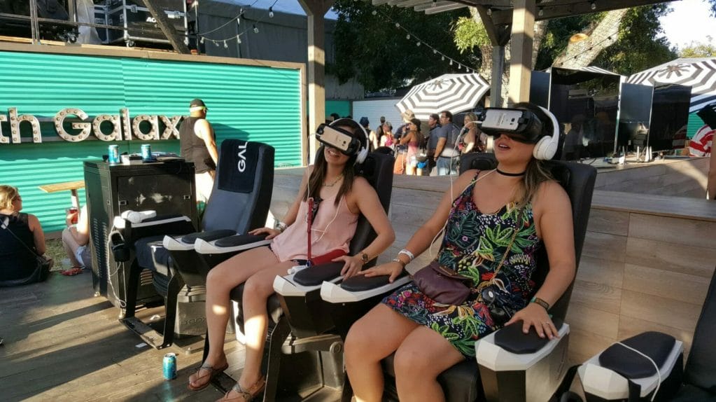 Event attendees check out virtual reality.